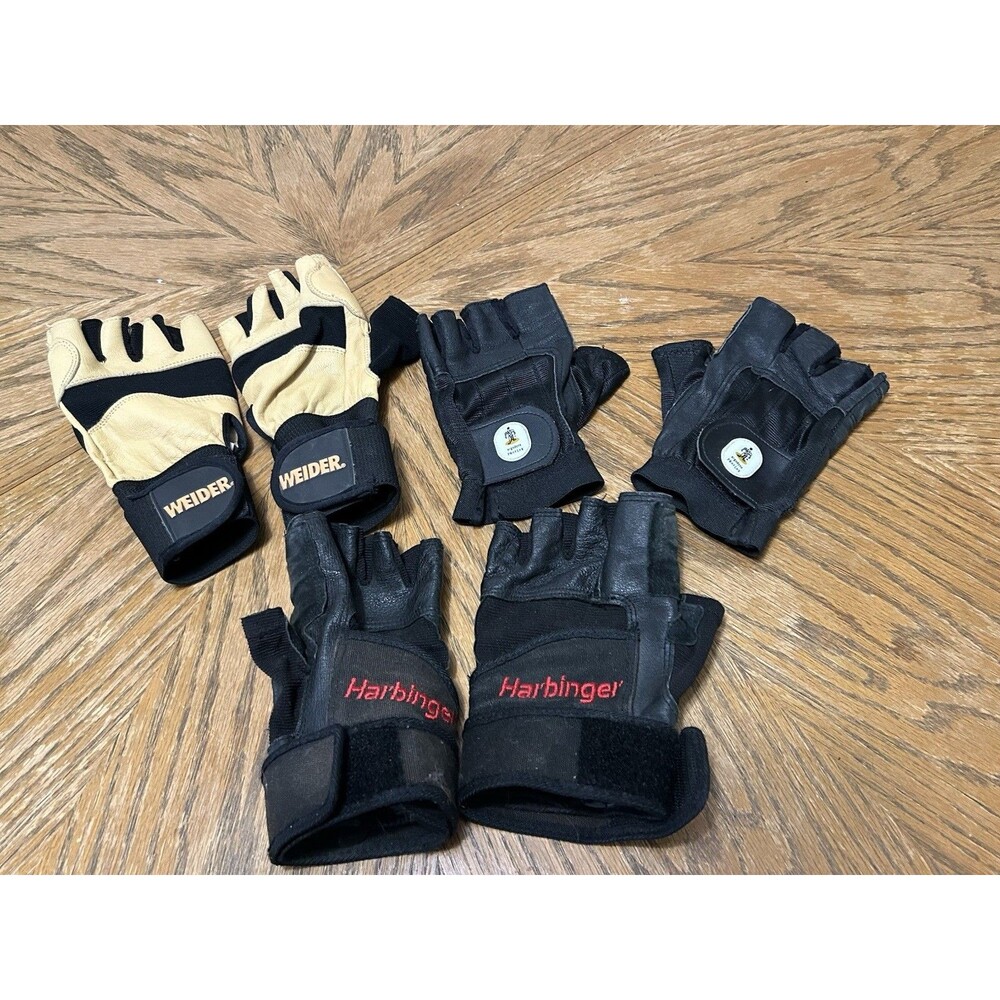 3 Pair Weider Harbinger Weight Lifting Gloves Wrist Wraps Size Medium to Large